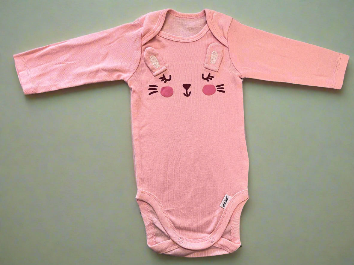 Bunny Flap Baby Pink Onesie