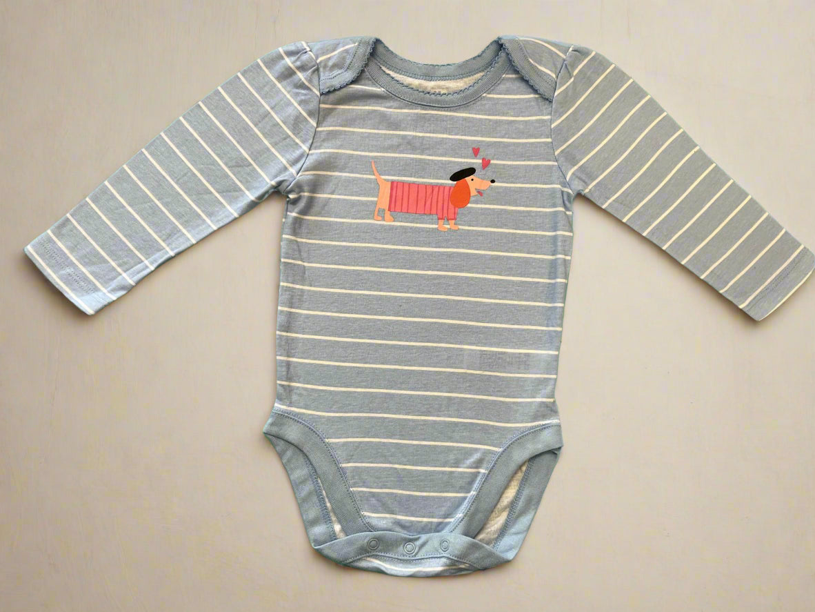 English Blue Dog and Hearts Print Onesie