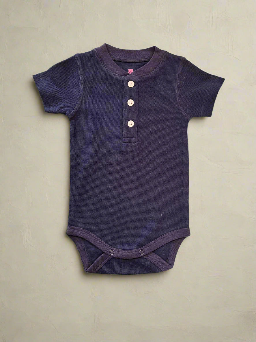 Navy Blue Solid Textured Onesie