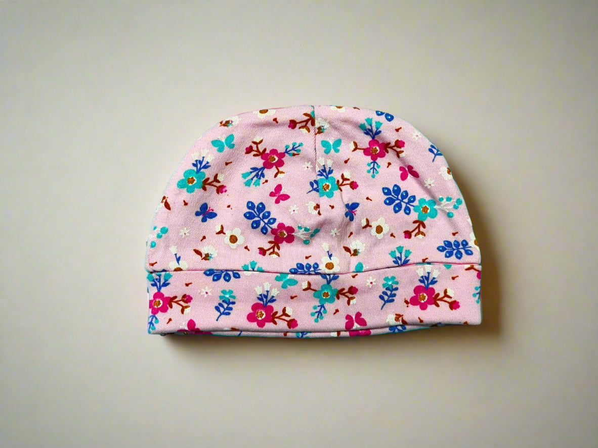 Pink Floral Classy Beanie Cap for Girls