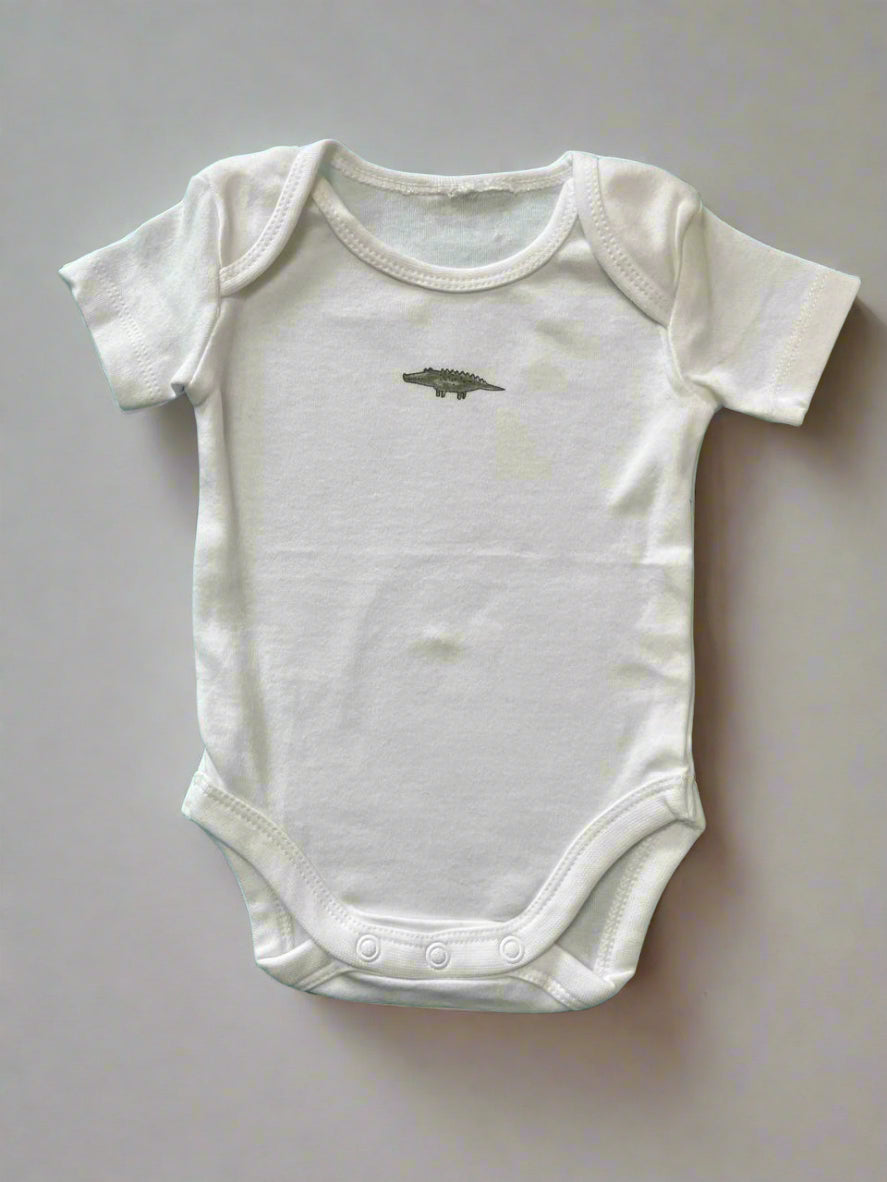 Pure White Single Dino Print Onesie
