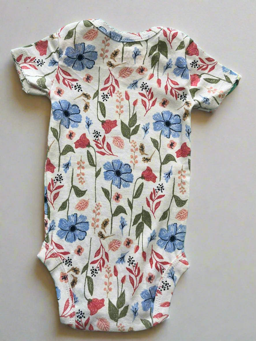 White Floral Half Sleeve Onesie