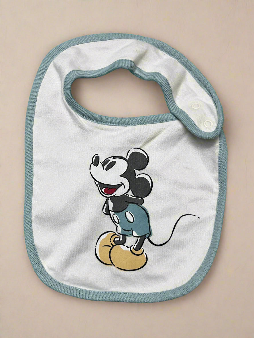 White and Dark Grey Classy Disney Mickey Mouse soft Bib for babies
