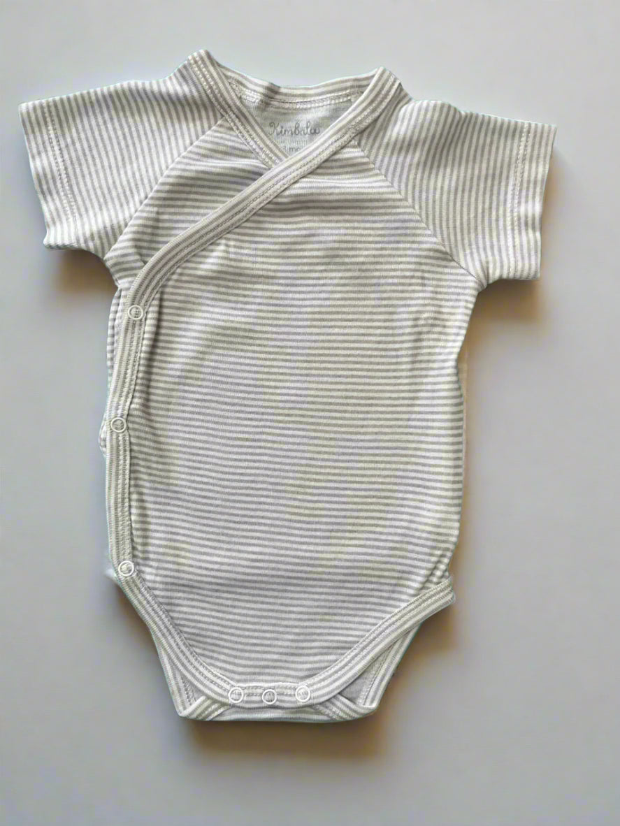 White and Grey Striped Half Sleeve Onesie soft bodysuit