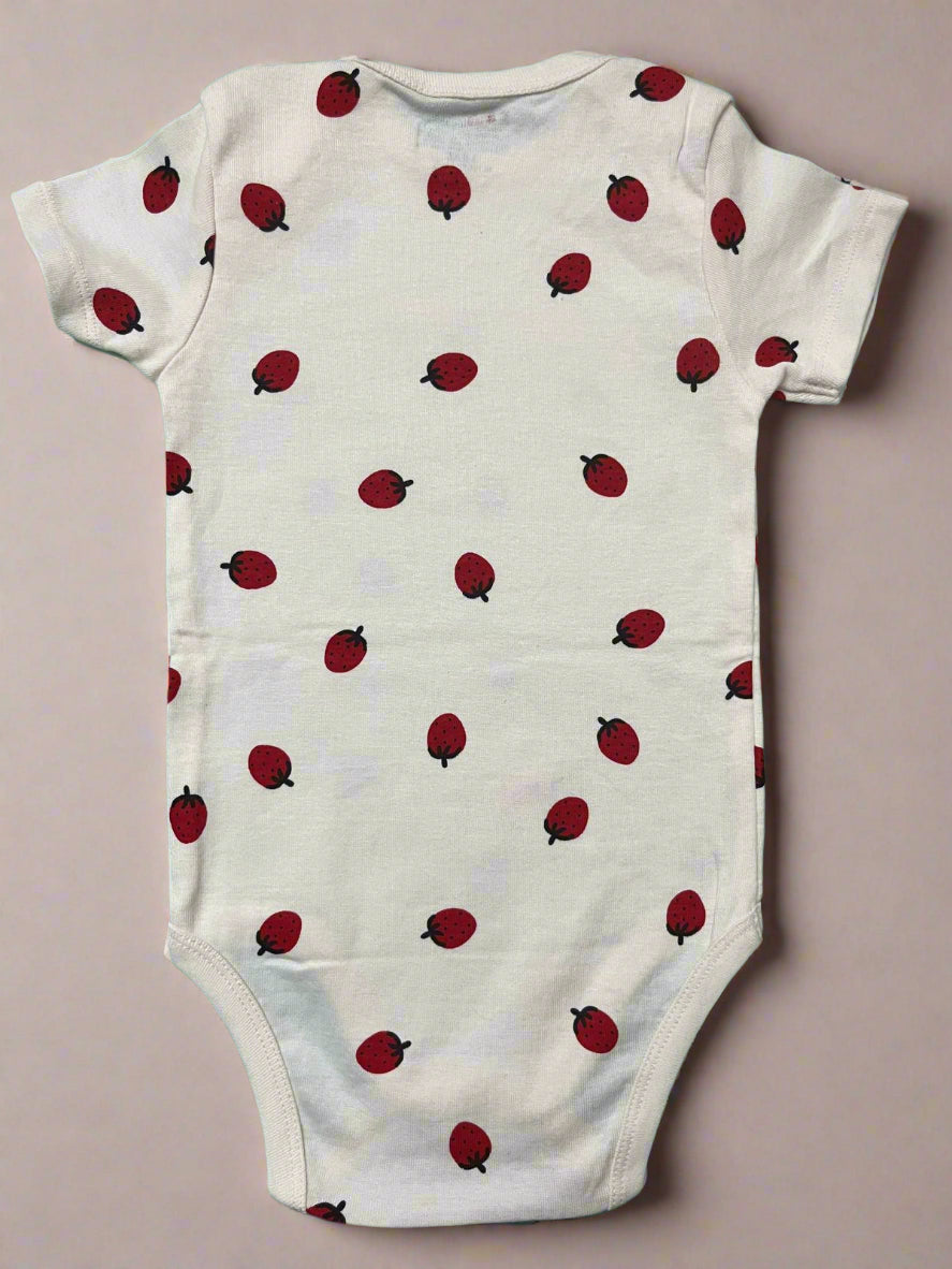 Baby Pink Strawberry Print Onesie