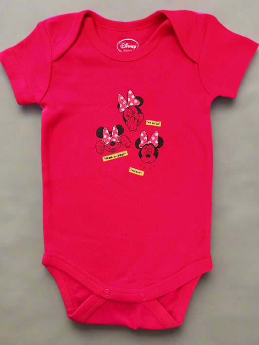 Dark Pink Minnie Mouse Print Onesie 