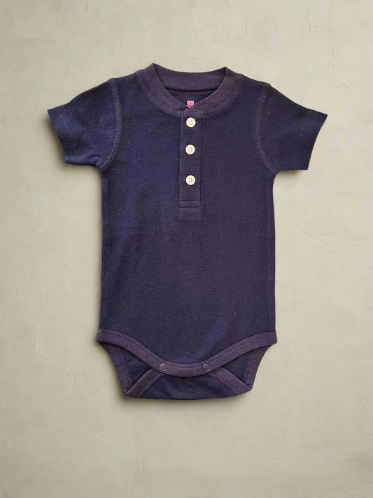 Navy Blue Solid Textured Onesie