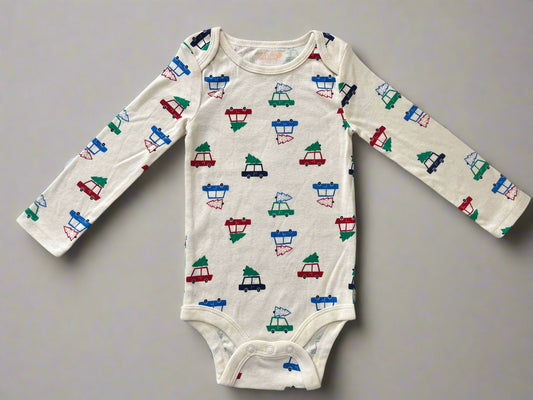 Off-white Car Print Premium Cotton Onesie for Boys