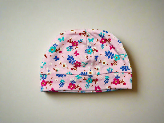 Pink Floral Classy Beanie Cap for Girls