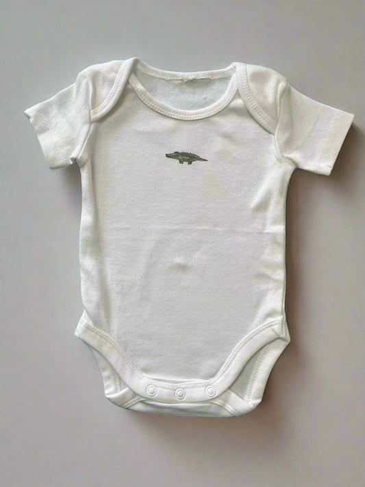 Pure White Single Dino Print Onesie