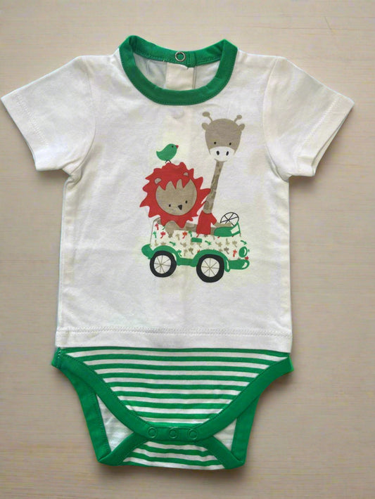 White Animal Print Half-Sleeve Onesie soft