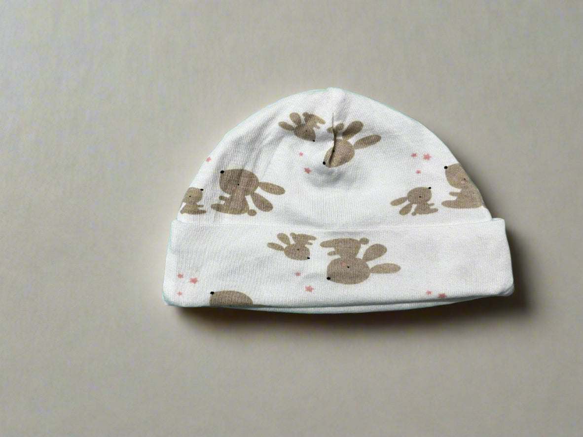 White Bunny Print Cute Beanie Cap