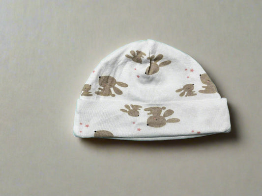White Bunny Print Cute Beanie Cap