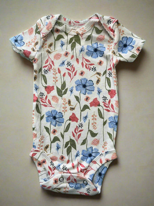 White Floral Half Sleeve Onesie