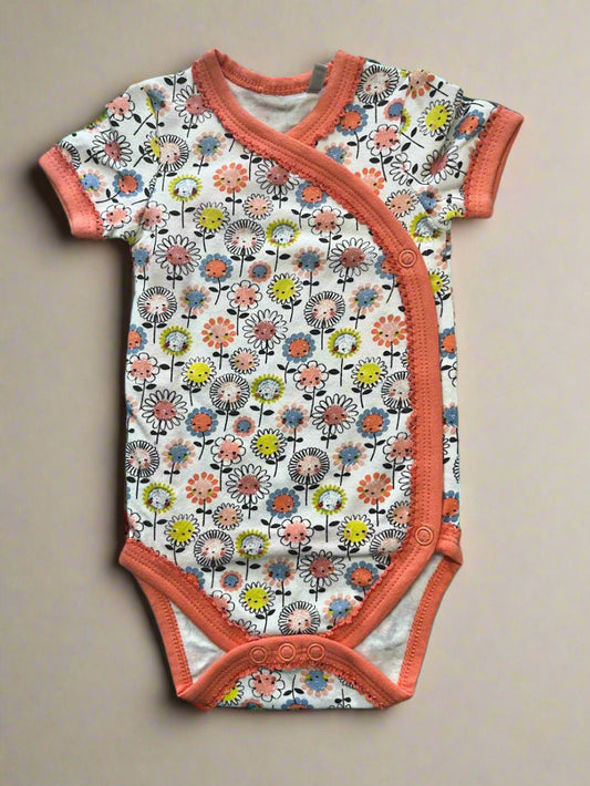 White Floral Print Half-Sleeve Onesie