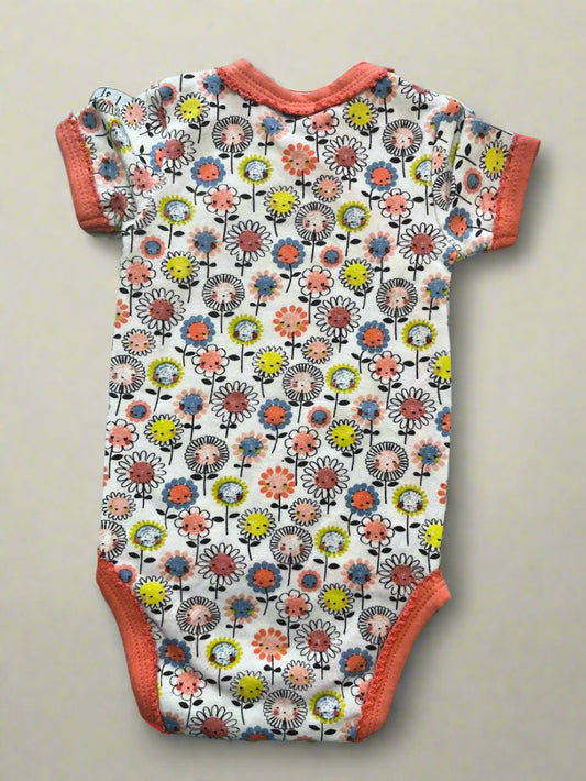 White Floral Print Half-Sleeve Onesie