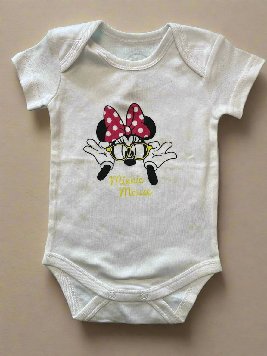 White Minnie Mouse Half Sleeve Onesie
