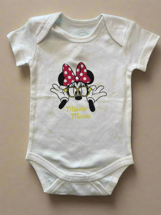 White Minnie Mouse Half Sleeve Onesie