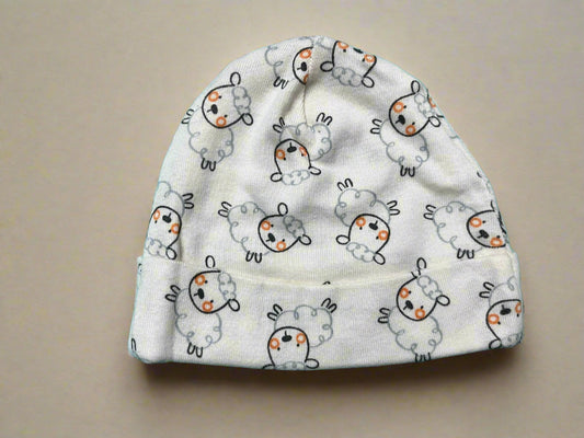 White Sheep Print Beanie Cap