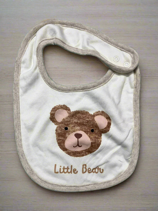 White and Beige Little Bear Bib washable soft bib for babies